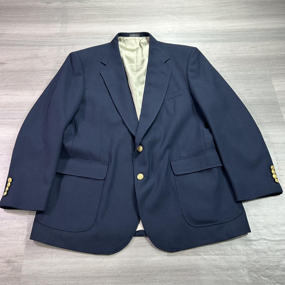 Stanley‎ Blacker Blazer Mens 44 Navy Blue Gold Two Button Sport Coat Jacket